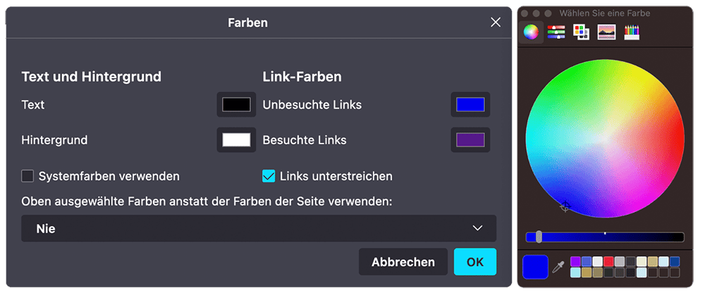 Zeigt die Möglichkeit im Browser Texte und Inhalte anzupassen für bessere Lesbarkeit